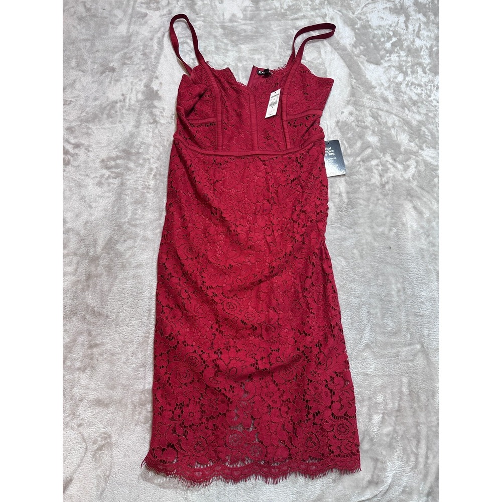Express Dress Women's Size 6 Red Lace Midi Sleeveless Cocktail Party New NWT